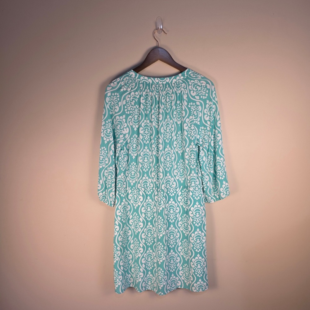 Crown & Ivy Dress Womens 10P Turquoise White Damask Cotton 3/4 Sleeve Pockets - Picture 7 of 13